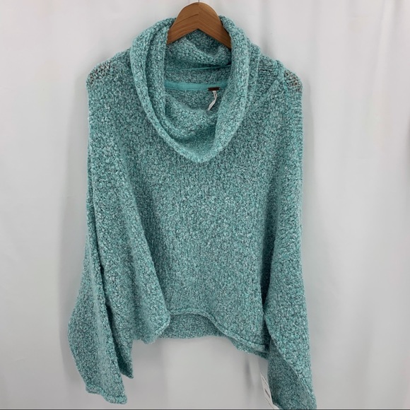Free People aqua blue cowl neck boxy sweater large - Picture 4 of 7